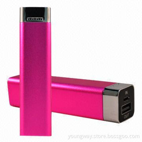 2,600mAh Capacity Power Bank for Mobile Phone, Sized 91.6 x 22.85 x 22.85mm